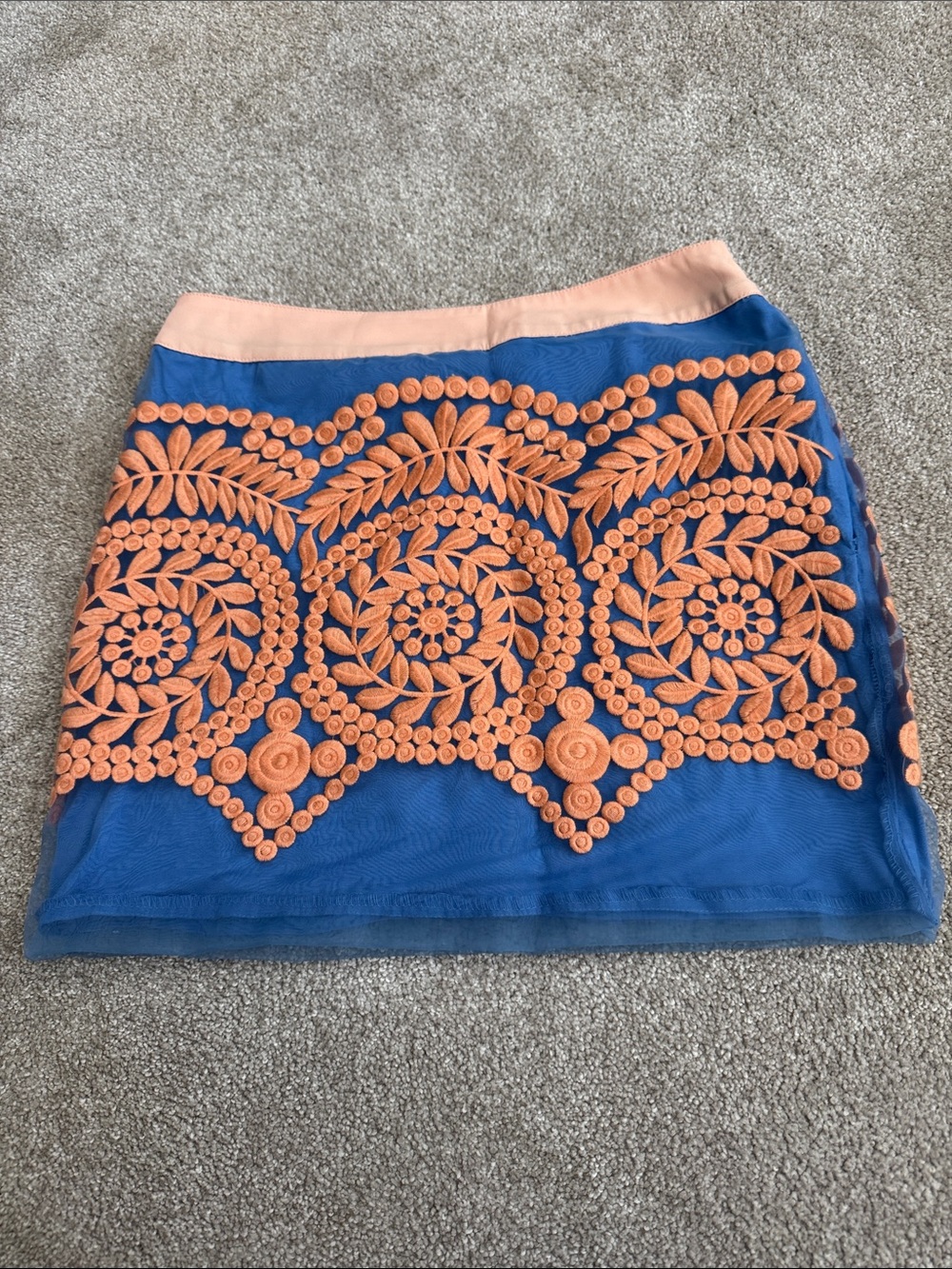 english rose Blue Mini Skirt with Coral Embroidery